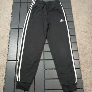 Adidas Pants Boys Medium 10/12 Black White 3‎ Stripe Track Joggers Athletic PB90